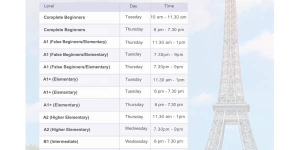 Our French Course Timetable for Spring Term 2025 (Feb. to May)