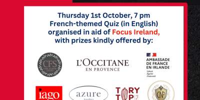  French-themed Quiz in aid of Focus Ireland, 1st Oct, 7 pm