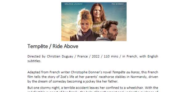 French Film for post-primary schools, 5 & 7 March 2024