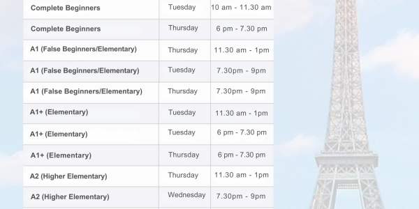 Our French Course Timetable for Spring Term 2025 (Feb. to May)